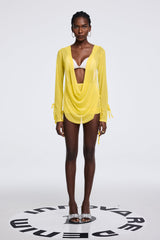 Apolline Cowl Neck Ruch Mesh Mini Dress