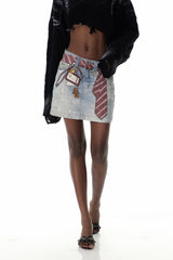 Cumhur Print Denim Mini Skirt