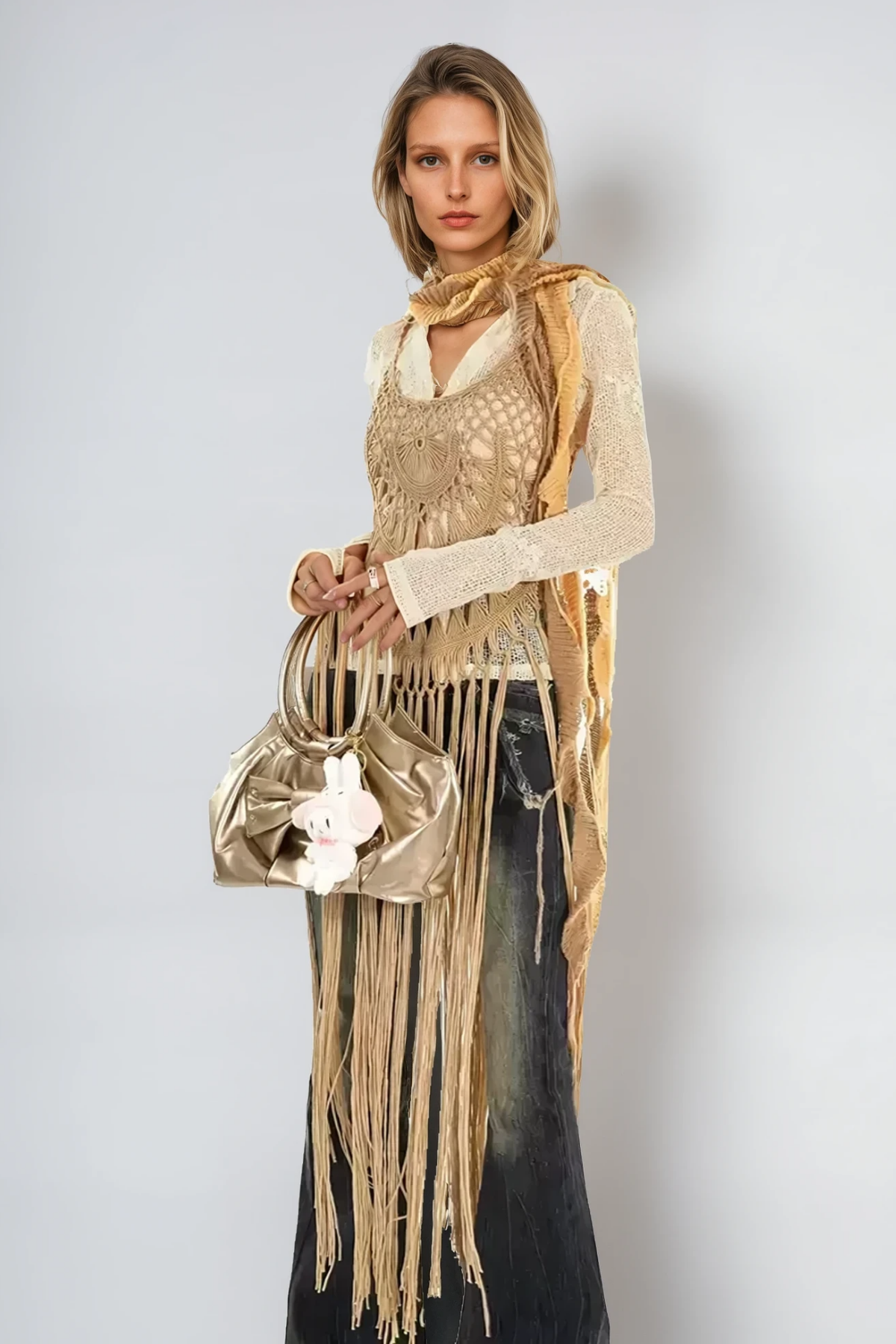Anraí Cutout Fringe Knit Top