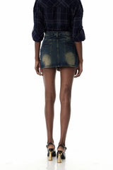 Crofton Deconstruct Grid Denim Mini Skirt