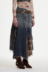 Enitan Asymmetric Fringe Grid Maxi Skirt