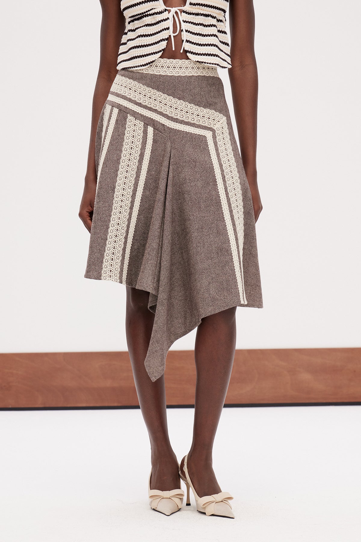 Gabino Asymmetric Lace Mini Skirt