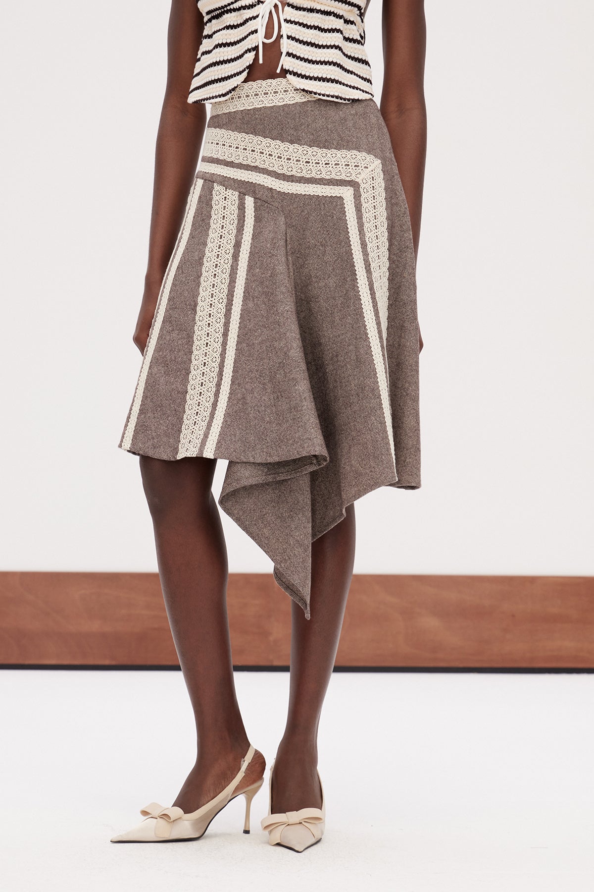 Gabino Asymmetric Lace Mini Skirt